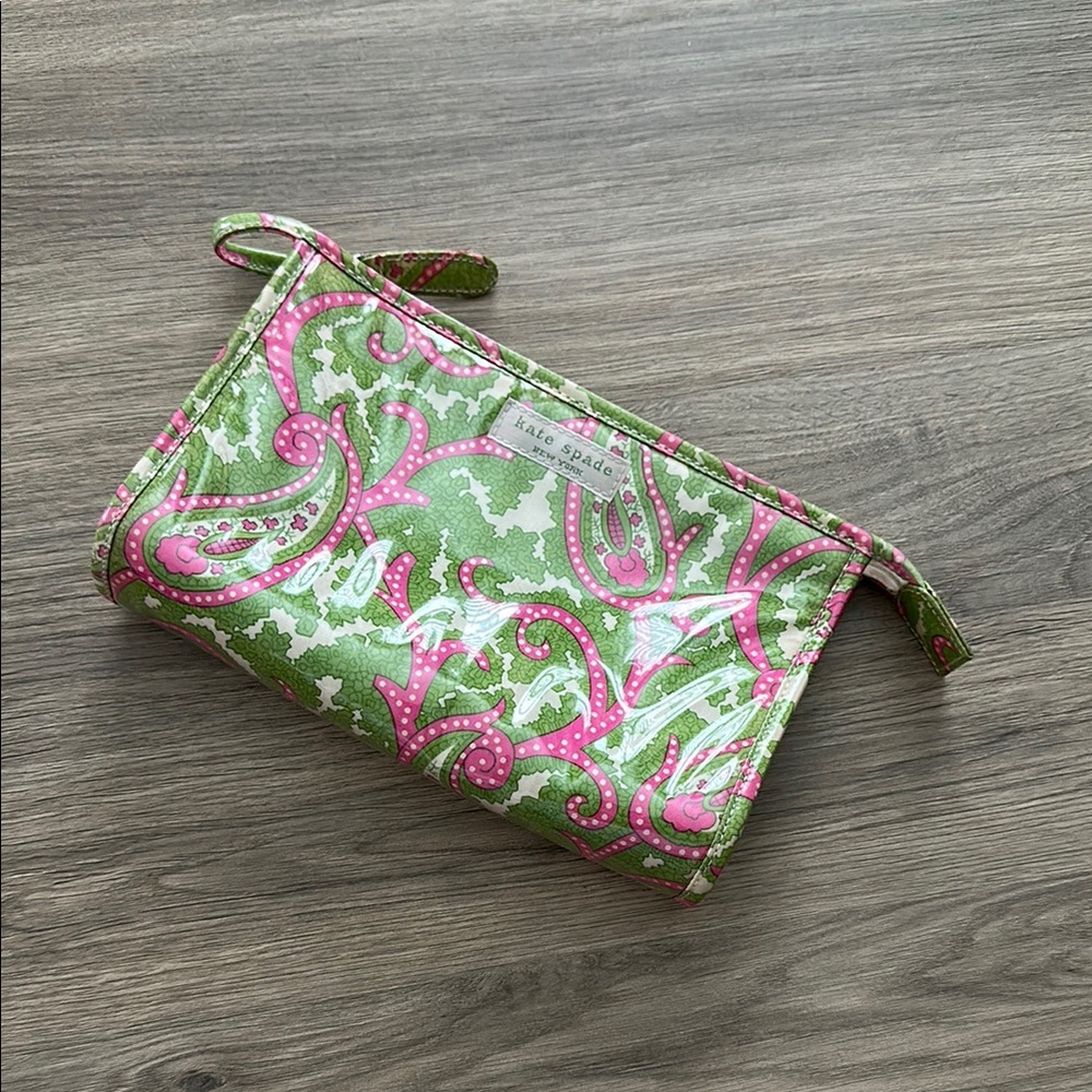Kate Spade Paisley coated makeup bag  in Green and Pink paisley